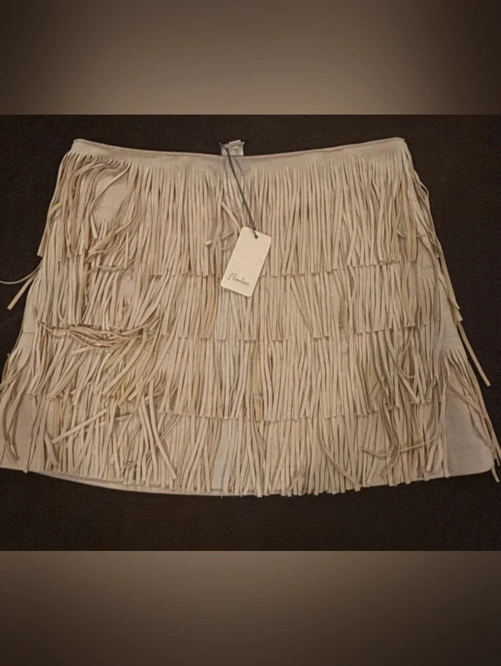 FLAWLESS Beige Fringe Mini Skirt HIGH QUALITY feels like Suede NWT Medium